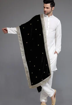 Embellished Velvet Mens Dupatta in Black