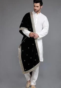 Embellished Velvet Mens Dupatta in Black