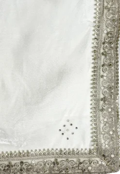 Embellished Velvet Mens Dupatta in Cream