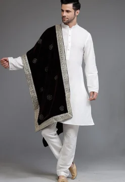 Embellished Velvet Mens Dupatta in Brown