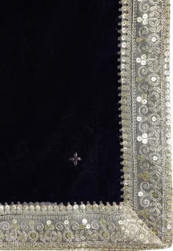 Embellished Velvet Mens Dupatta in Navy Blue