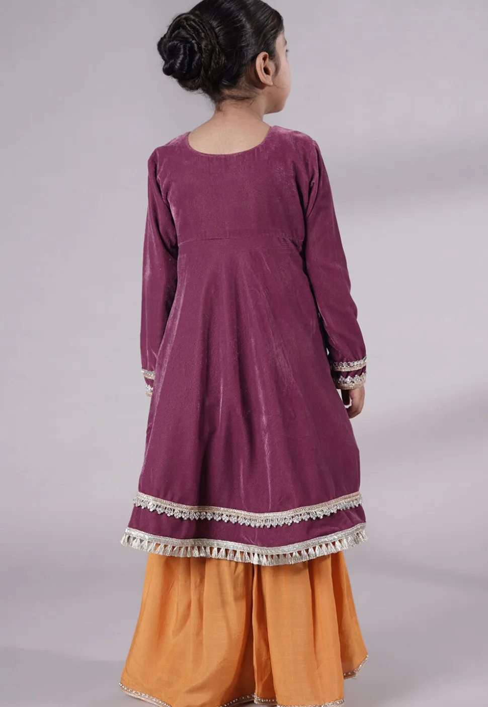 Embellished Velvet Pakistani Suit in Purple