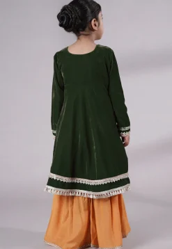 Embellished Velvet Pakistani Suit in Dark Green