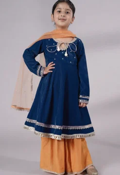 Embellished Velvet Pakistani Suit in Teal Blue