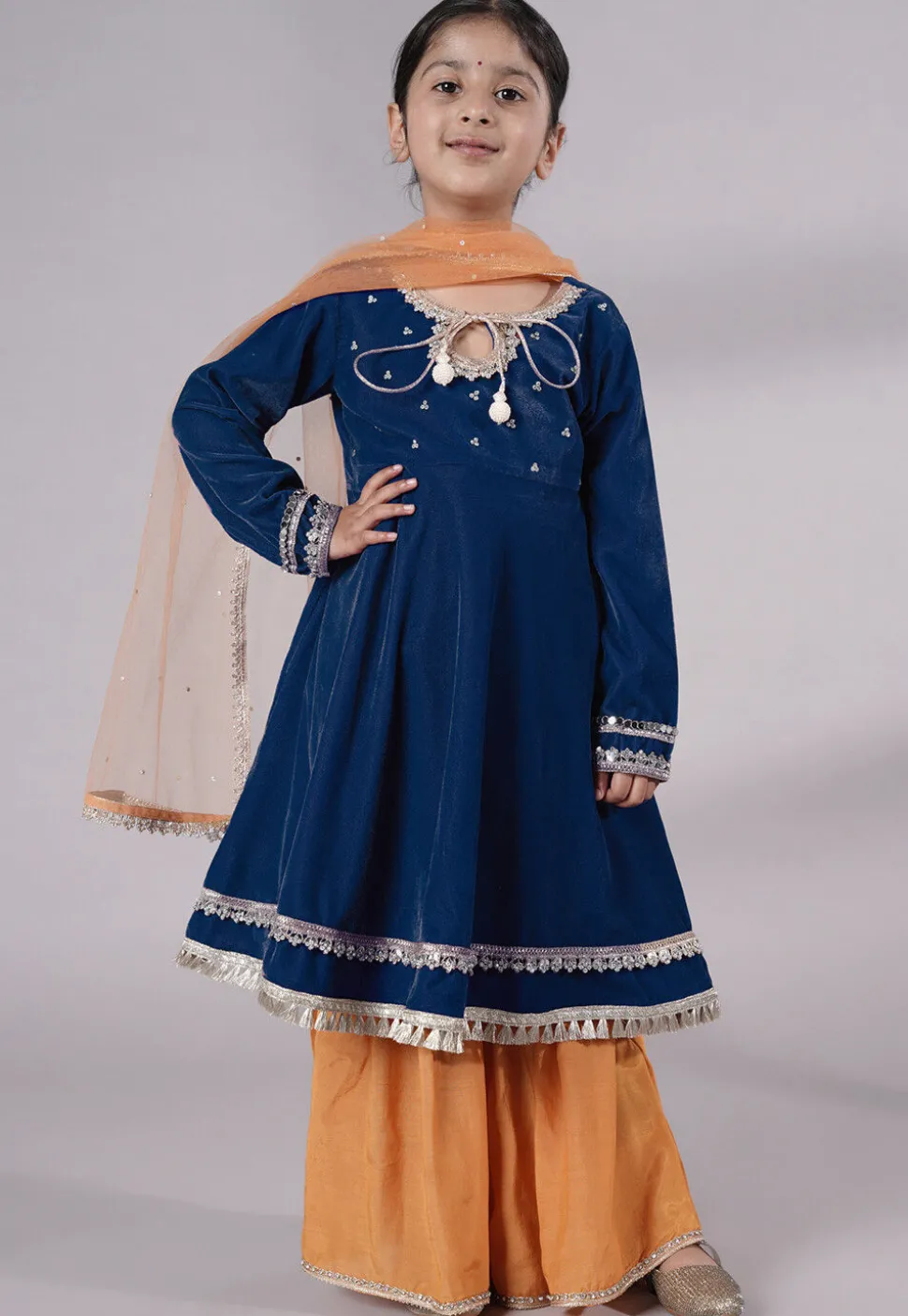 Embellished Velvet Pakistani Suit in Teal Blue