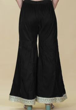 Embellished Velvet Palazzo in Black