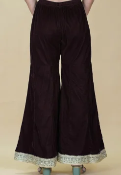 Embellished Velvet Palazzo in Dark Brown