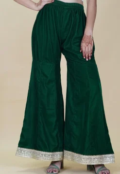 Embellished Velvet Sharara in Dark Green