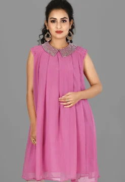 Embellished Viscose Georgette Tunic in Pink