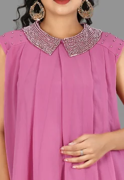 Embellished Viscose Georgette Tunic in Pink