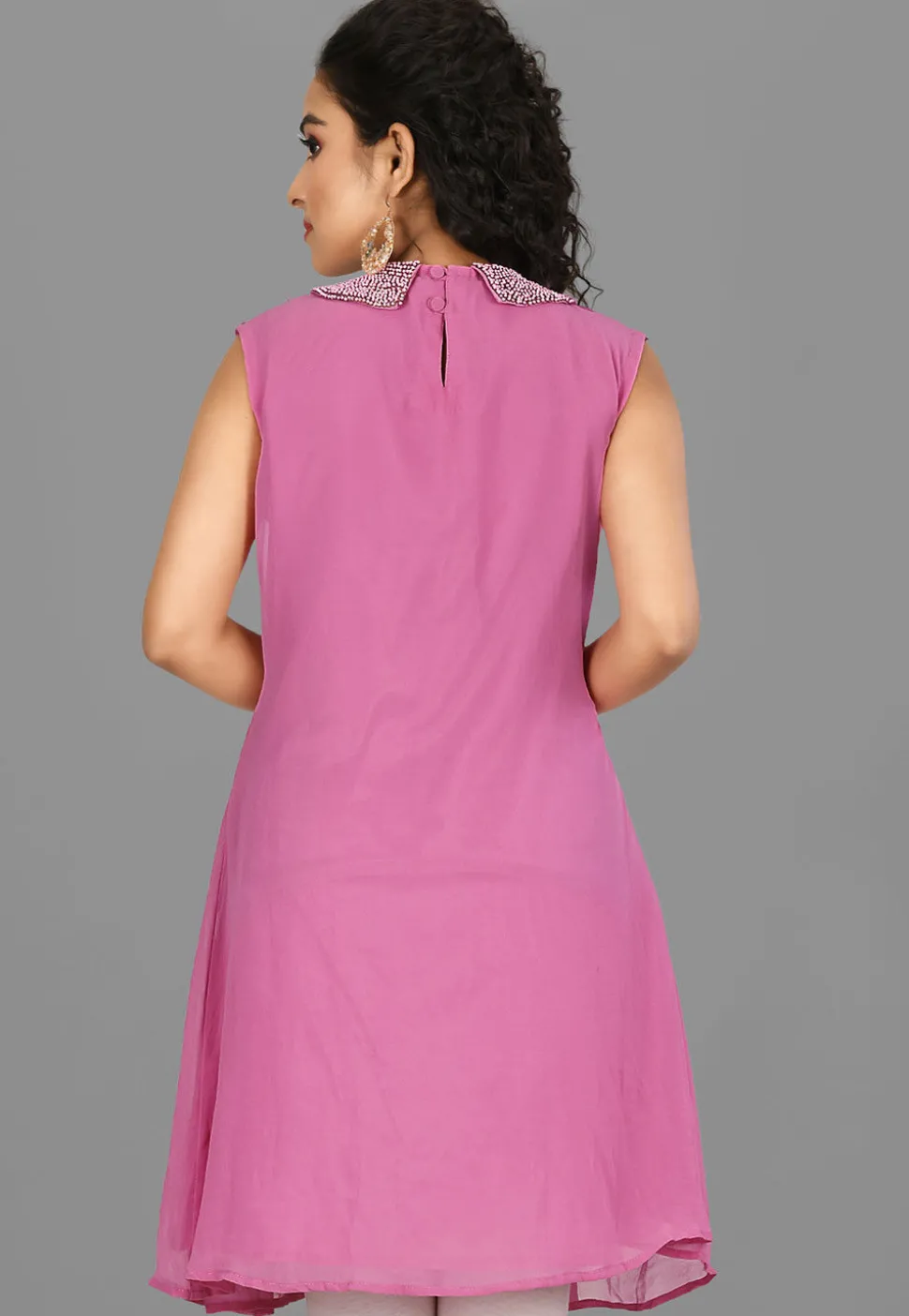 Embellished Viscose Georgette Tunic in Pink