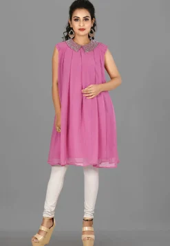 Embellished Viscose Georgette Tunic in Pink