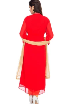 Embellished Viscose Georgette Straight Suit in Red