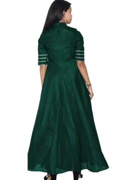 Embroide Bhagalpuri Silk Abaya Style Suit in Teal Green