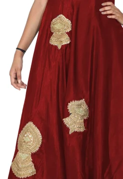 Embroide Bhagalpuri Silk Abaya Style Suit in Maroon