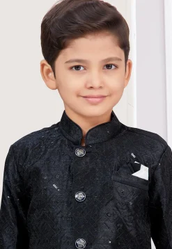 Embroidered Art Banarasi Silk Sherwani in Black