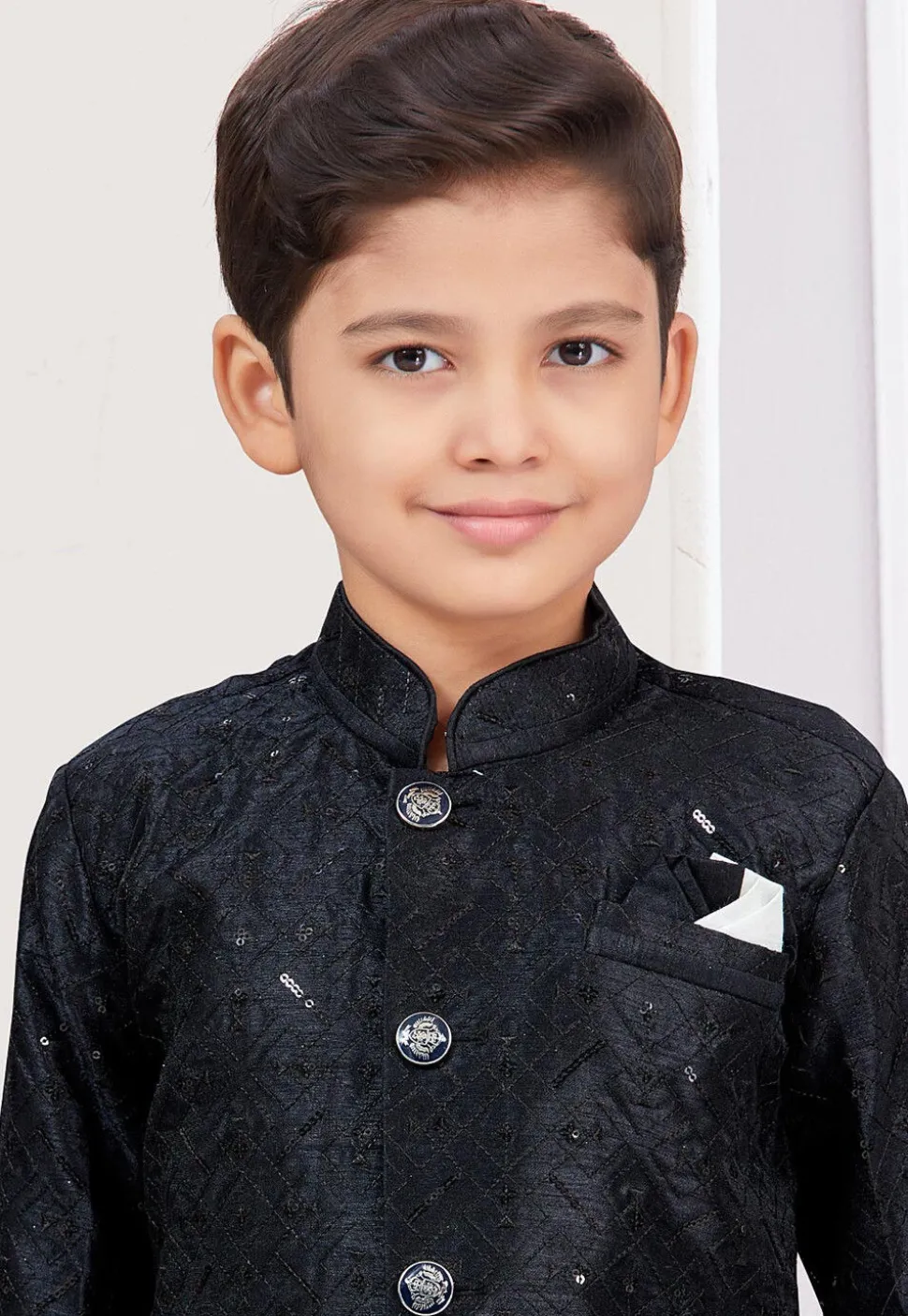 Embroidered Art Banarasi Silk Sherwani in Black