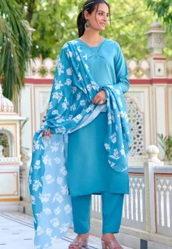 Embroidered Art Chanderi Silk Pakistani Suit in Sky Blue