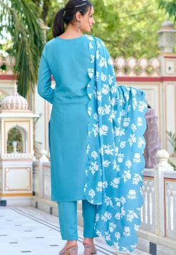 Embroidered Art Chanderi Silk Pakistani Suit in Sky Blue