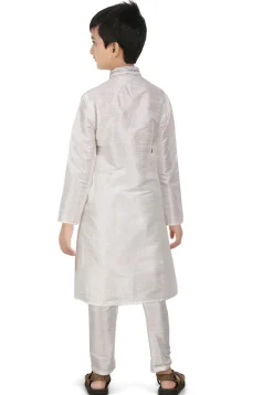 Embroidered Art Dupion Silk Kurta Set in White