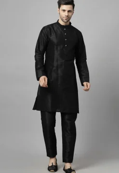 Embroidered Art Dupion Silk Jodhpuri Suit in Olive Green and Black