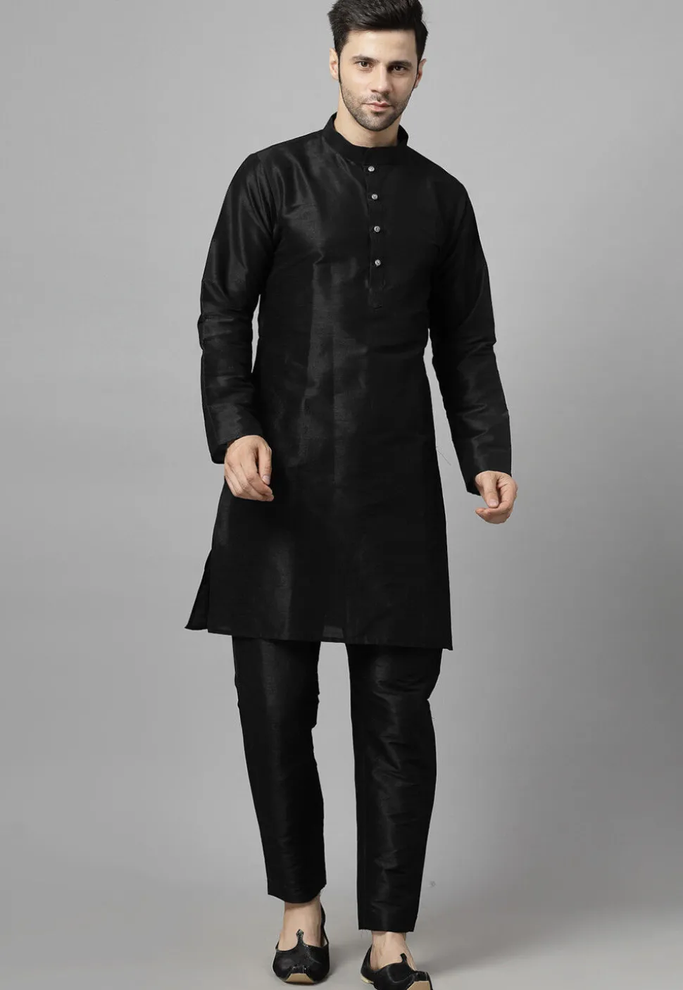 Embroidered Art Dupion Silk Jodhpuri Suit in Magenta and Black