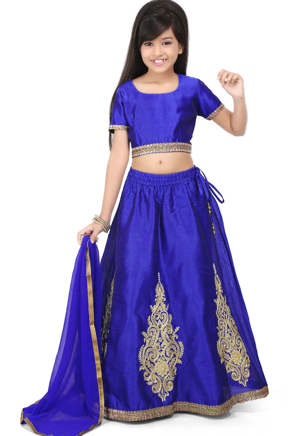 Embroidered Art Dupion Silk Lehenga in Royal Blue
