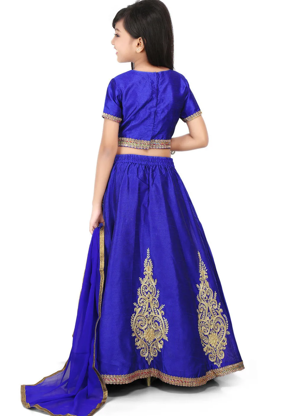 Embroidered Art Dupion Silk Lehenga in Royal Blue