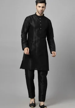 Embroidered Art Dupion Silk Jodhpuri Suit in Blue and Black