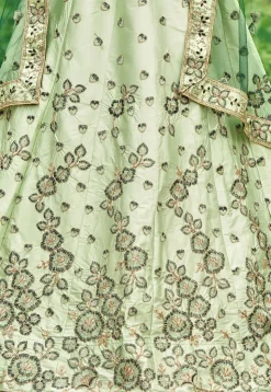 Embroidered Art Satin Silk Lehenga in Light Green