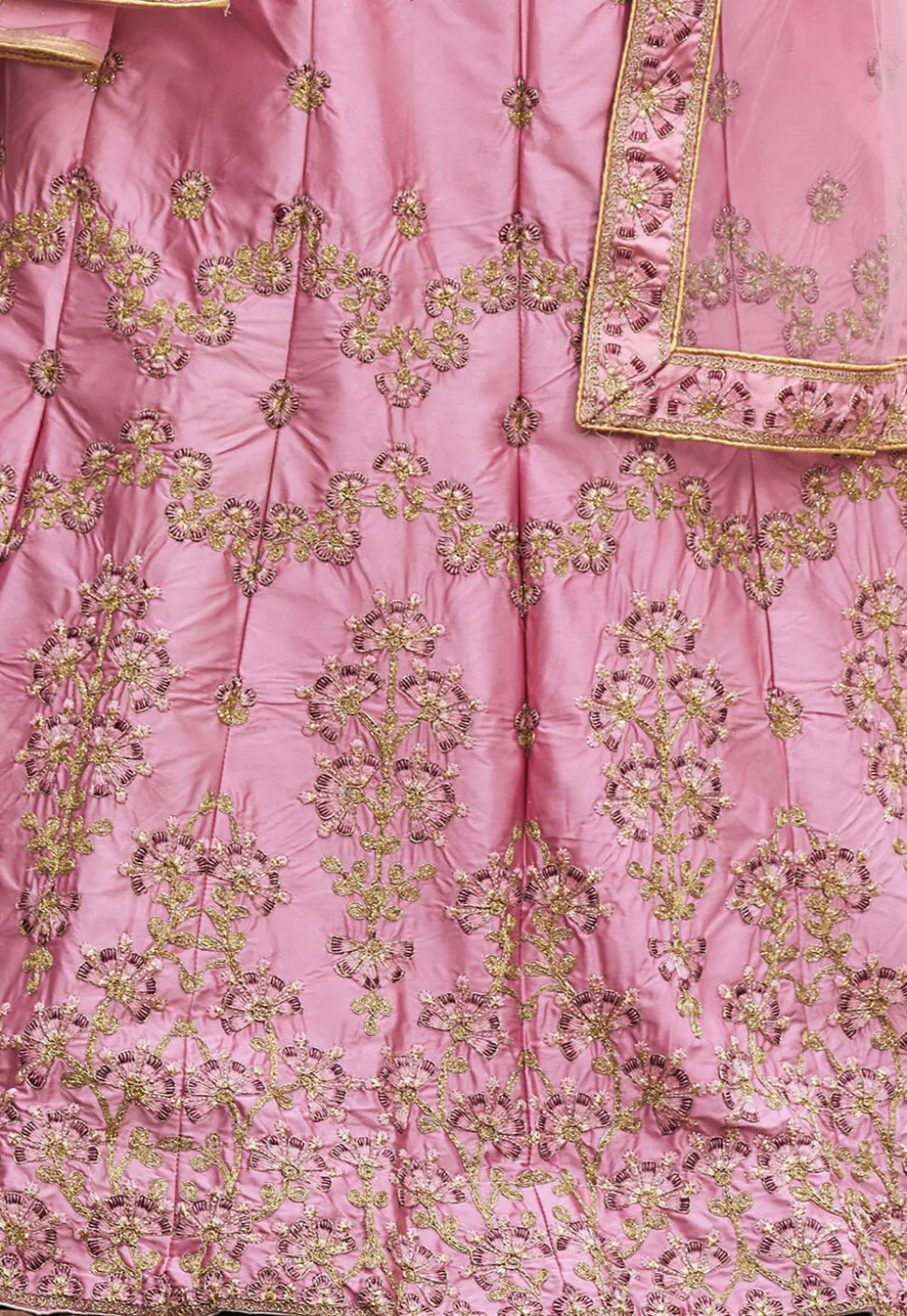 Embroidered Art Satin Silk Lehenga in Pink