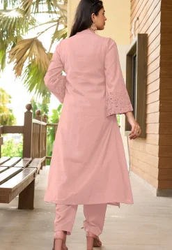 Embroidered Art Silk A Line Kurta in Peach