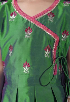 Embroidered Art Silk A Line Suit in Green