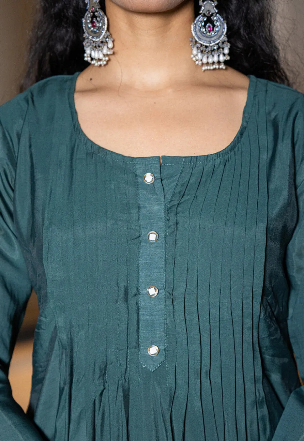 Embroidered Art Silk A Line Suit in Dark Teal Blue