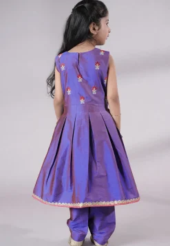 Embroidered Art Silk A Line Suit in Purple