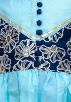 Embroidered Art Silk A Line Kurta Set in Blue