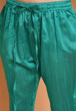 Embroidered Art Silk A Line Kurta Set in Teal Blue