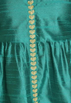 Embroidered Art Silk A Line Kurta Set in Teal Blue