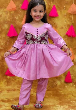 Embroidered Art Silk A Line Kurta Set in Light Purple