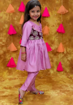 Embroidered Art Silk A Line Kurta Set in Light Purple