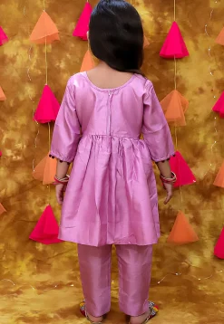 Embroidered Art Silk A Line Kurta Set in Light Purple