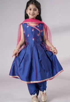 Embroidered Art Silk A Line Suit in Blue