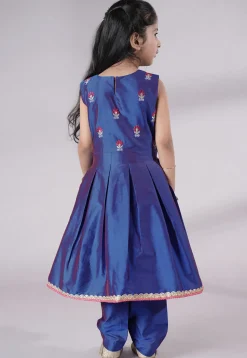Embroidered Art Silk A Line Suit in Blue