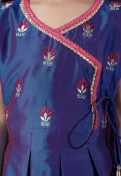 Embroidered Art Silk A Line Suit in Blue