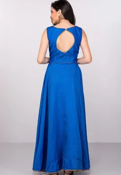 Embroidered Art Silk Abaya Style Suit in Royal Blue