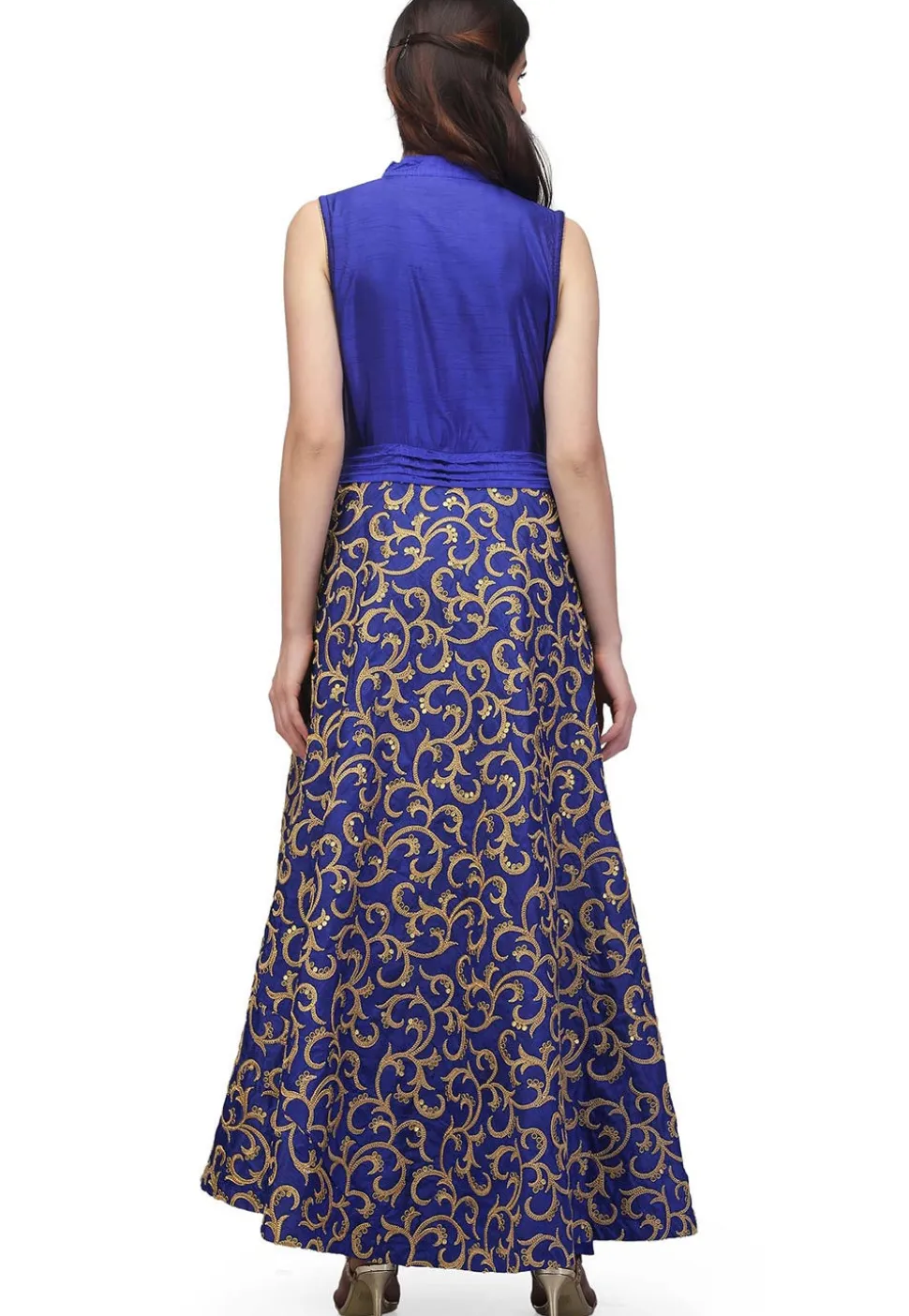Embroidered Art Silk Abaya Style Suit in Royal Blue