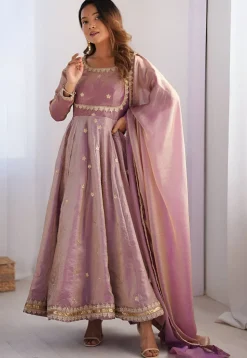 Embroidered Art Silk Abaya Style Suit in Purple