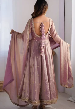 Embroidered Art Silk Abaya Style Suit in Purple