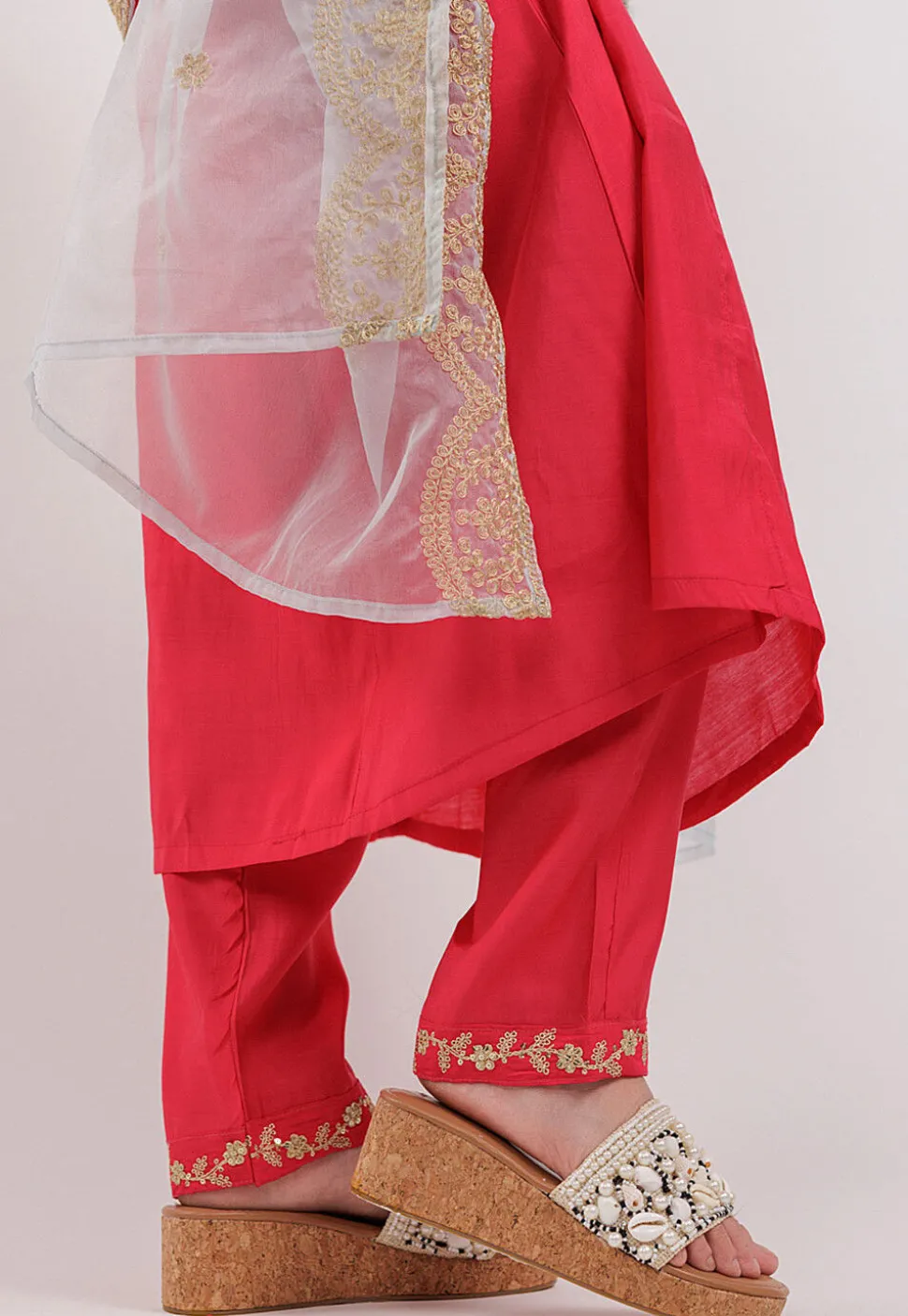 Embroidered Art Silk Aline Suit in Fuchsia