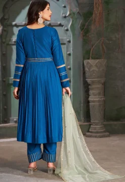 Embroidered Art Silk Aline Suit in Royal Blue